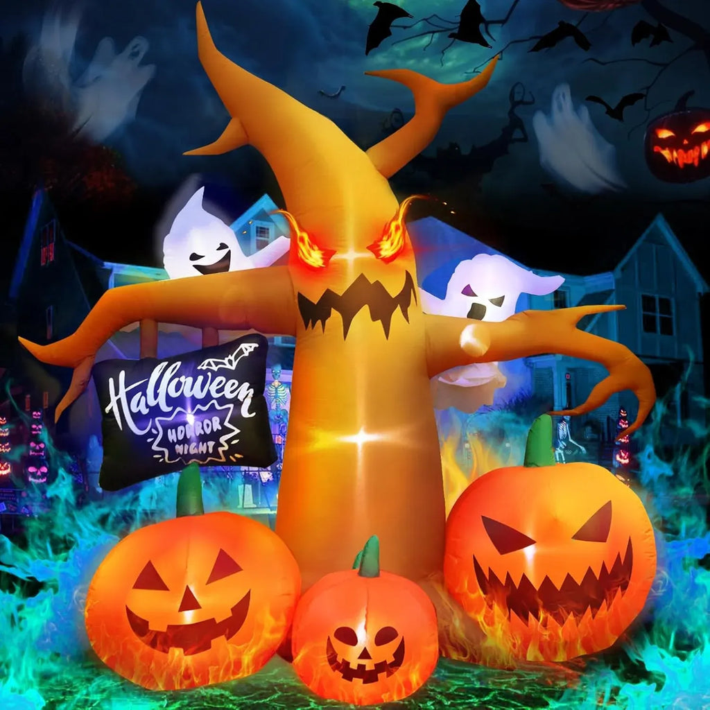 Halloween Inflatables Large Outdoor Decorations: 8FT Spooky Halloween Tree Decor with Blow up Ghosts, Pumpkins Built-in LED Lights for Halloween Party Outside Lawn Yard Decoration