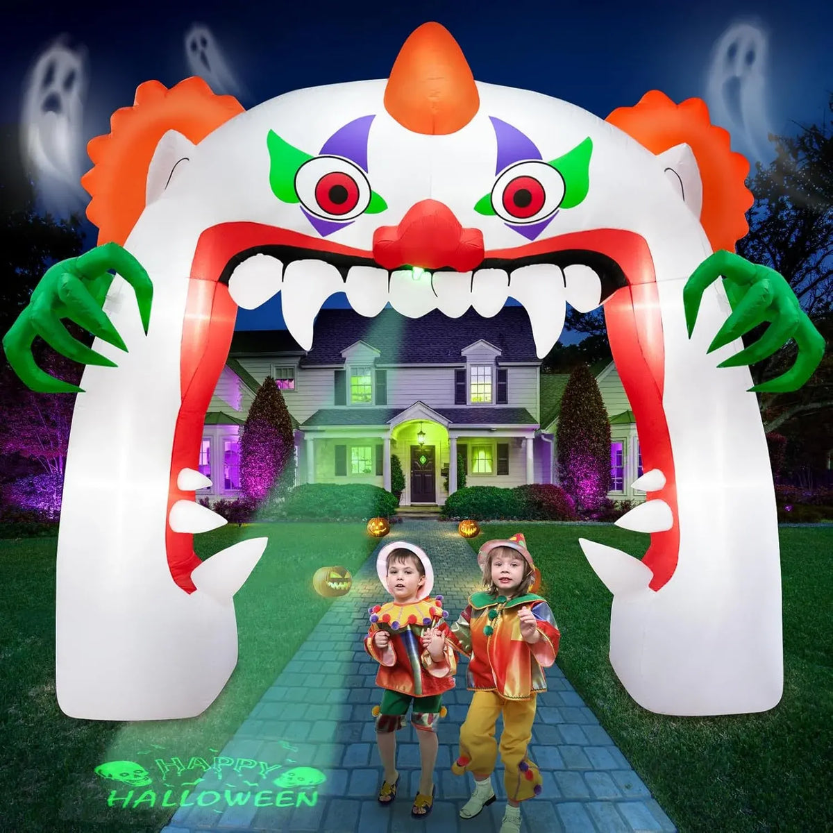 11FT Wide Halloween Inflatables Archway Outdoor Decorations, Inflatable Clown Arch Blow Up Halloween Decorations Built-in Projection LED Light for Halloween Decor Front Yard Garden Lawn Party