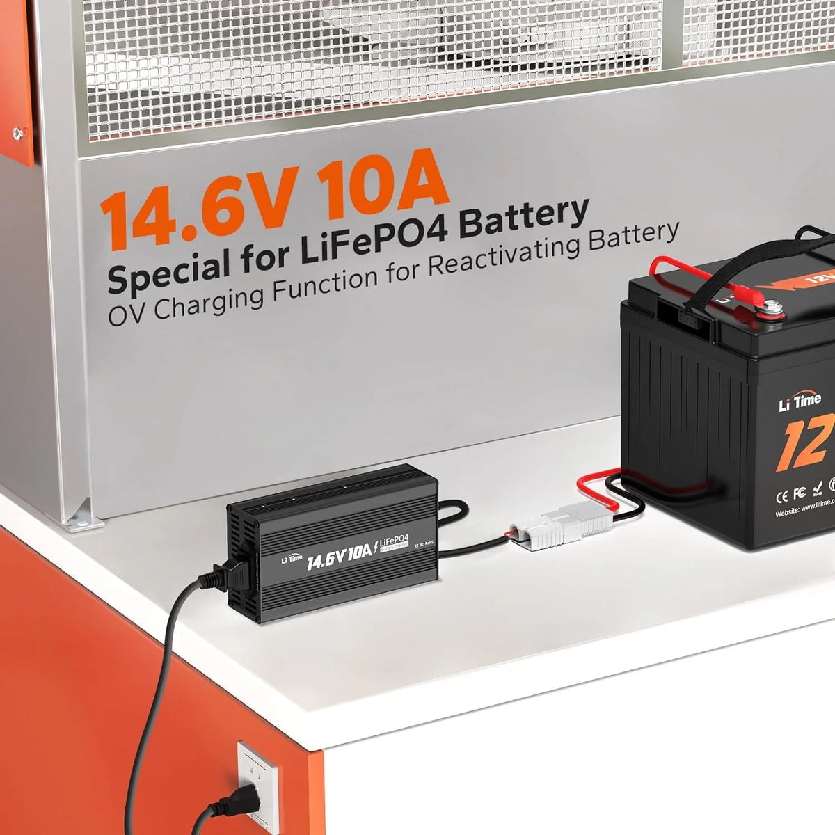 LiTime 12V 10A Battery Charger 14.6V AC-DC LiFePO4 Lithium Battery Charger with Anderson Connector LED Indicator Charger Special for Deep Cycle Rechargeable Batteries of Car, Truck, Boat, RV