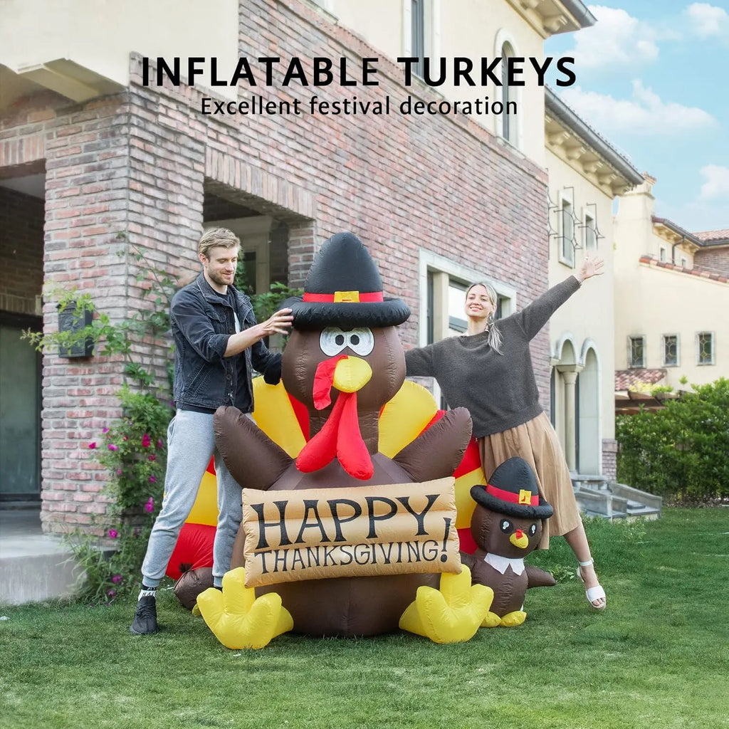6ft Height Happy Thanksgiving Inflatable LED Lighted Turkey Family Blow up Outdoor Lawn Yard Decoration