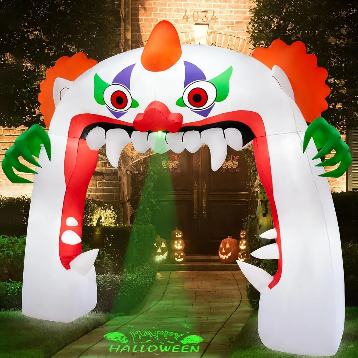 11FT Wide Halloween Inflatables Archway Outdoor Decorations, Inflatable Clown Arch Blow Up Halloween Decorations Built-in Projection LED Light for Halloween Decor Front Yard Garden Lawn Party