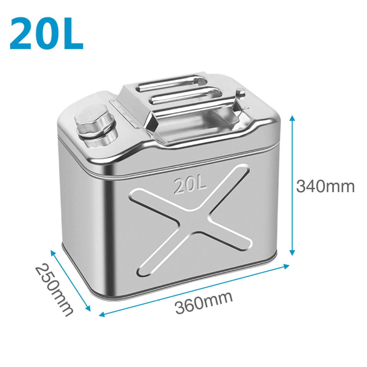 EUBUY 304 Stainless Steel Jerry Can Car Canister Holder Storage Tank with 3 Handles for Water Petrol Oil Water Alcohol 20L