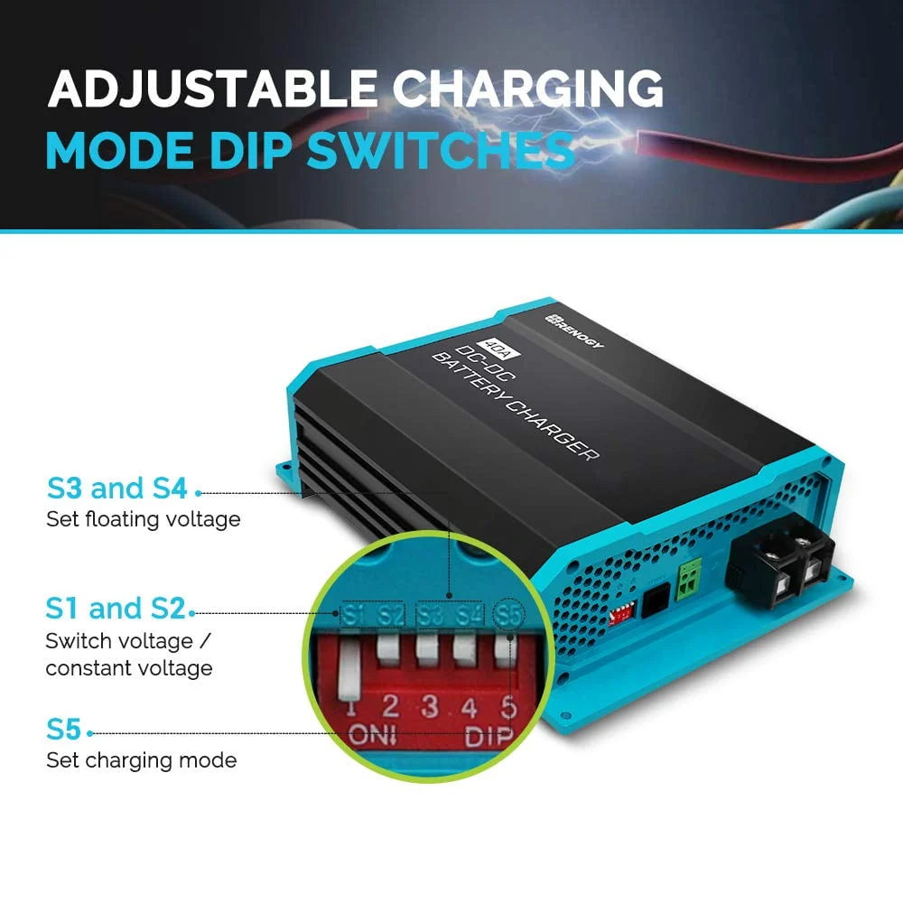 Renogy 40A 12V DC to DC On-Board Battery Charger for Flooded, Gel, AGM, and Lithium, Using Multi-Stage Charging in RVs, Commercial Vehicles, Boats, Yachts, 40A