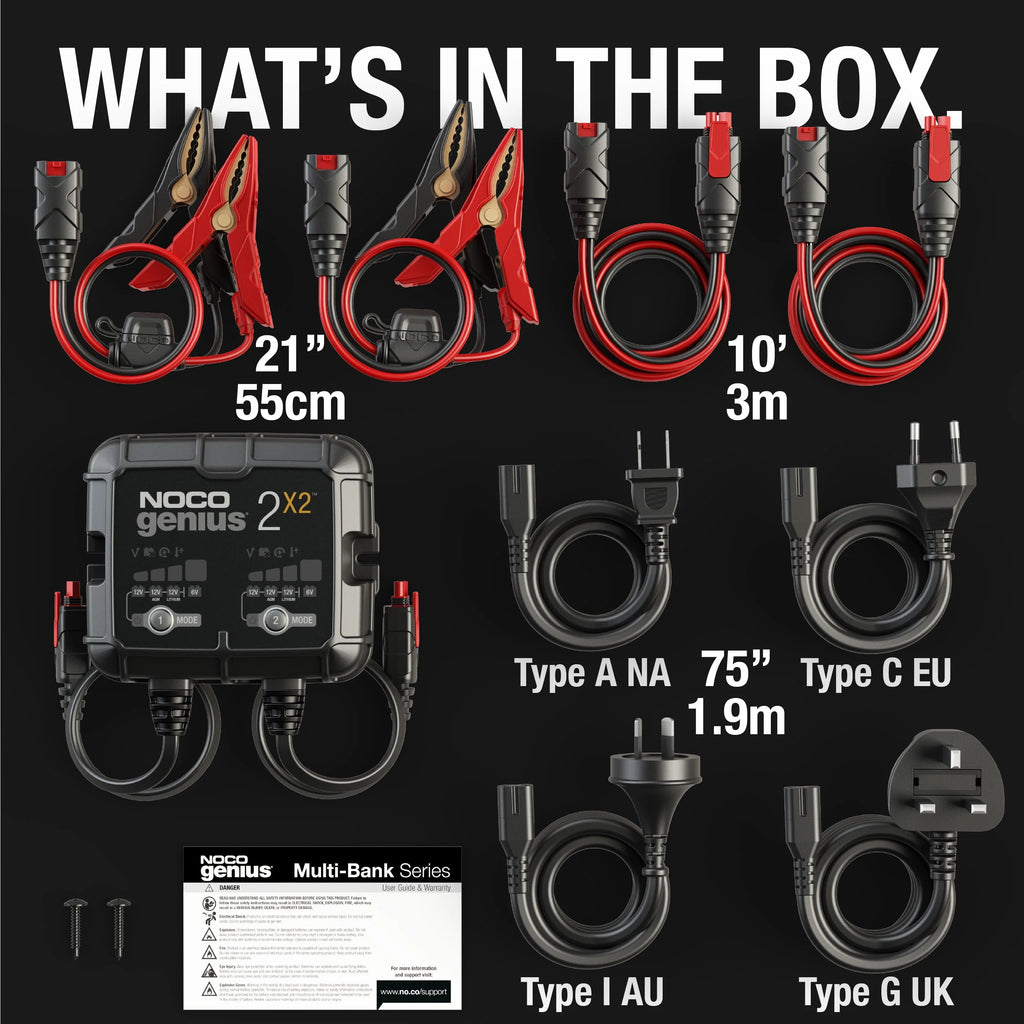 NOCO GENIUS2X2 2-Bank 4A (2A/Bank) 6V/12V Smart Battery Charger and Maintainer