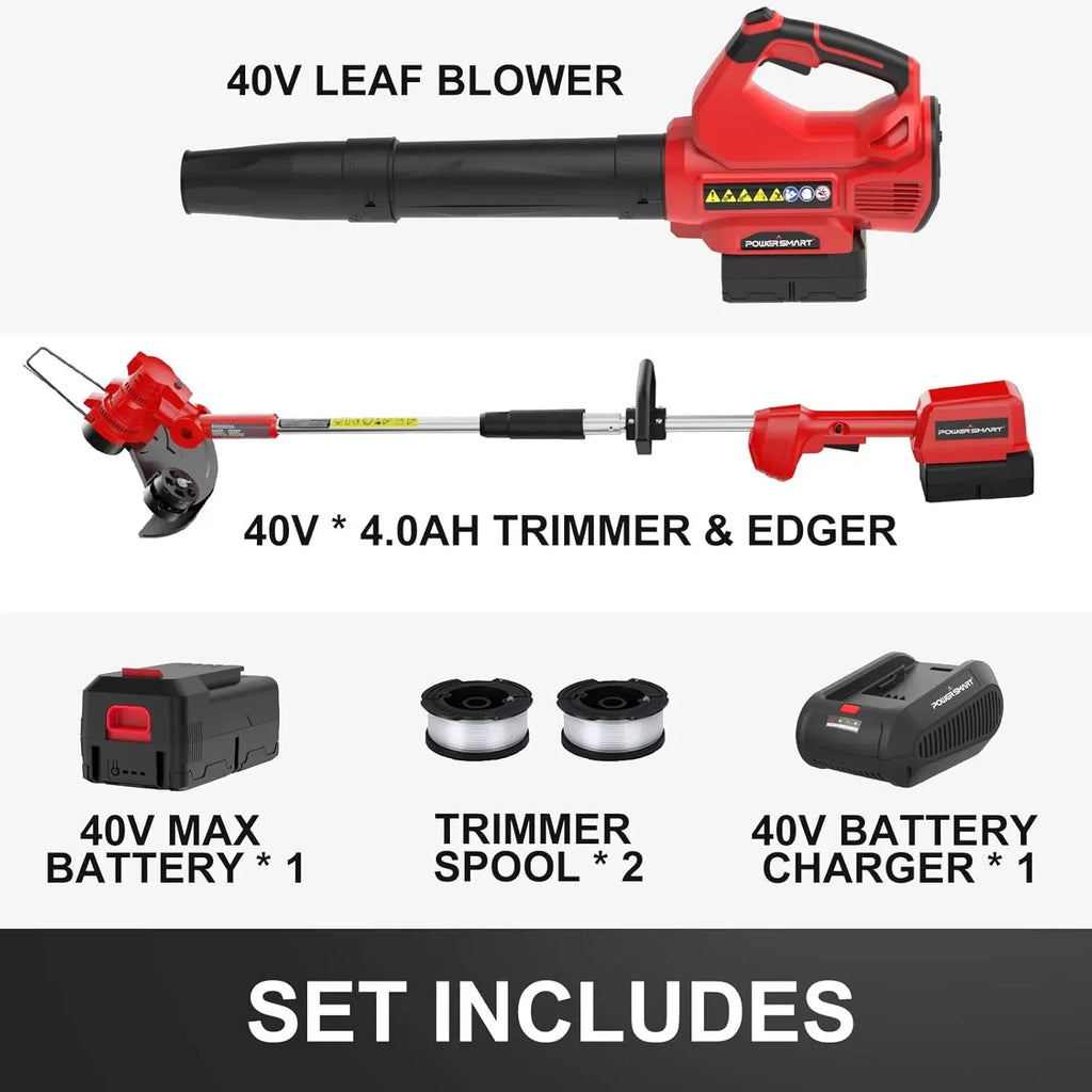 PowerSmart 40V MAX String Trimmer & Edger 2-in-1 + 40V Leaf Blower Combo Kit, 4.0Ah Battery and Charger Included (PS76500C)
