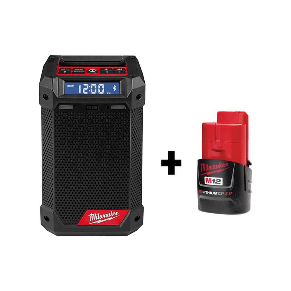 M12 12-Volt Lithium-Ion Cordless Bluetooth/AM/FM Jobsite Radio with Charger with M12 2.0Ah Battery 2951-20-48-11-2420