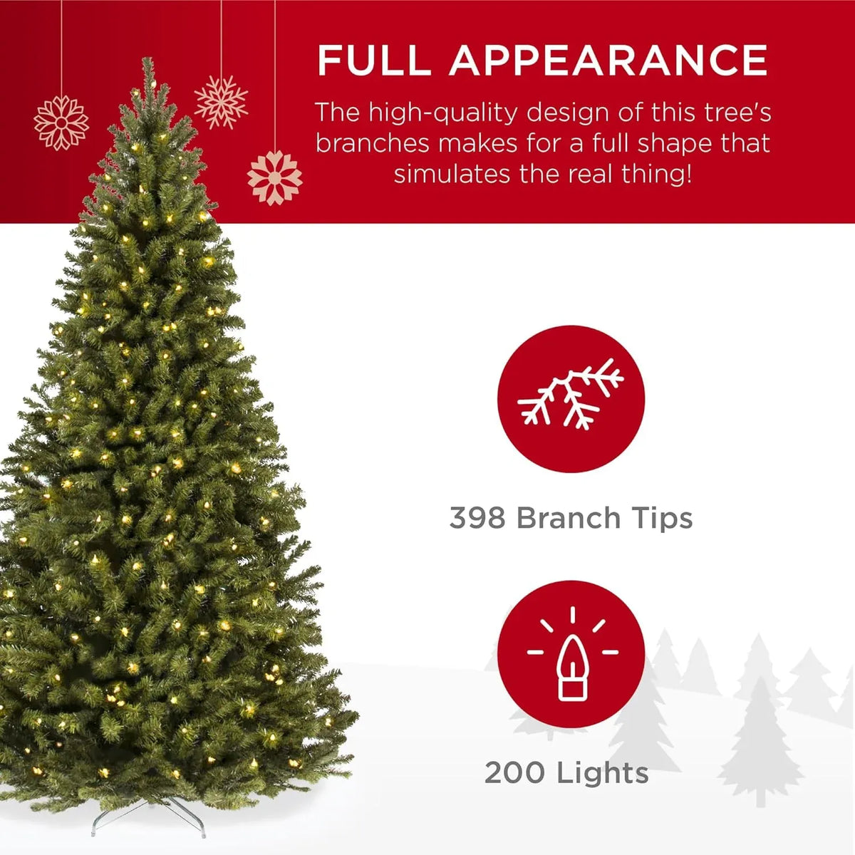 12ft Choice Products 4.5ft Pre-Lit Spruce Artificial Holiday Christmas Tree for Home, Office, Party Decoration w/ 200 Incandescent Lights, 763 Branch Tips, Easy Assembly, Metal Hinges & Foldable Base
