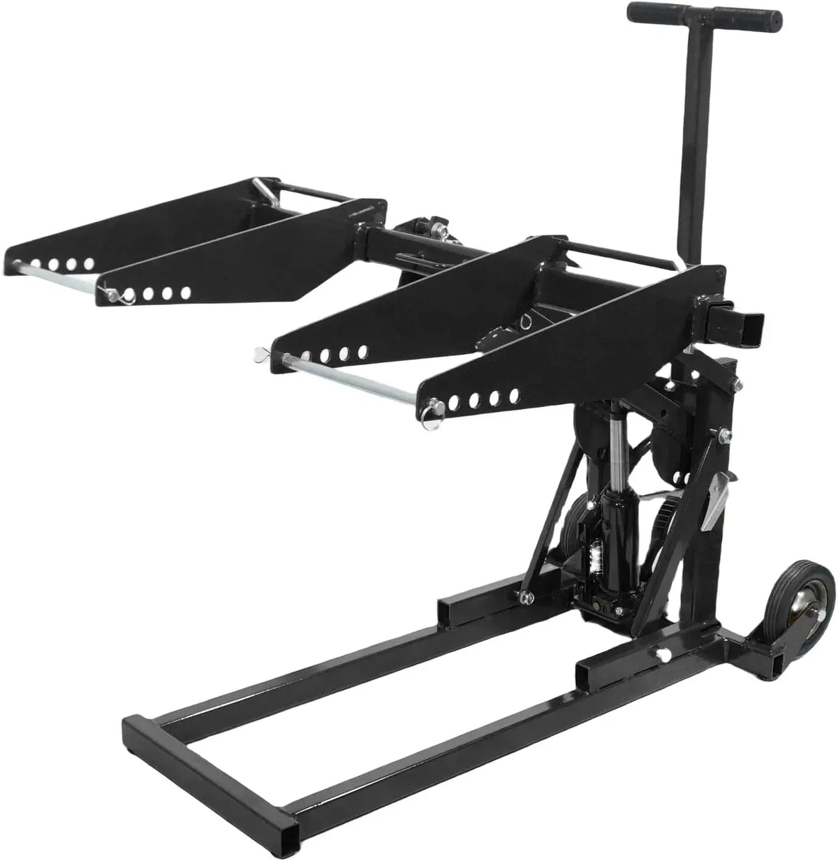 Garvee Hydraulic Lawn Mower Lift Jack, 550 Lb Capacity, Heavy Duty Steel Tractor Lift with Adjustable Wheel Span, Up to 23 Lifting Height for Zero Turn, Riding Mowers, Lawn Tractors, Red