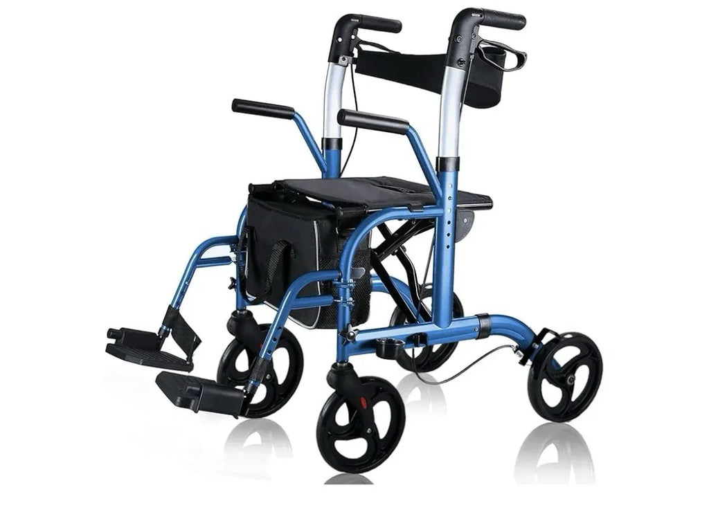 2 In 1 Rollator Walker For Seniors And Medical Transport Chair With Padded Seat