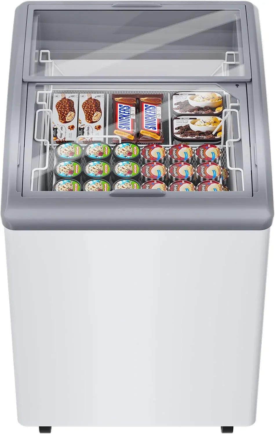Commercial Ice Cream Freezer 5.5 Cu.Ft Display Case Commercial Freezer with 2 Removable Wire Baskets and 2 Sliding Glass Door for Shop, White