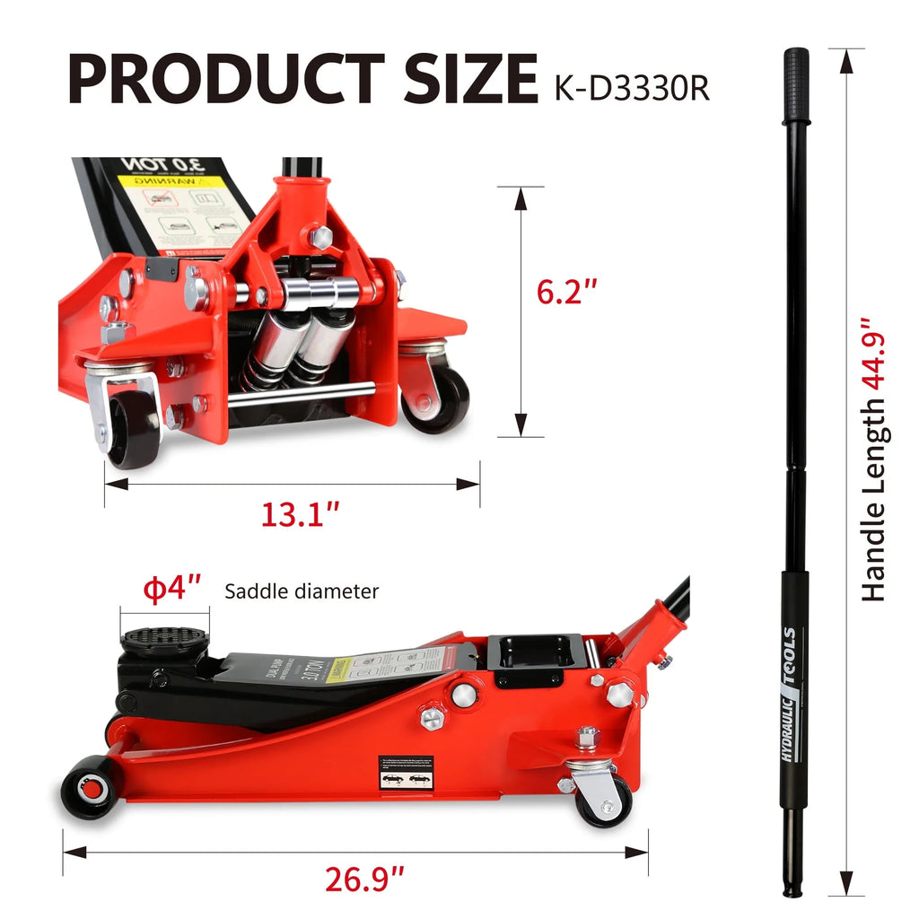 DSstyles 3 Ton Hydraulic Floor Jack Dual Pump 6600 Lb Capacity Lifting Range 3.3-18.5 Low Profile Service Jack for Quickly Car Lift