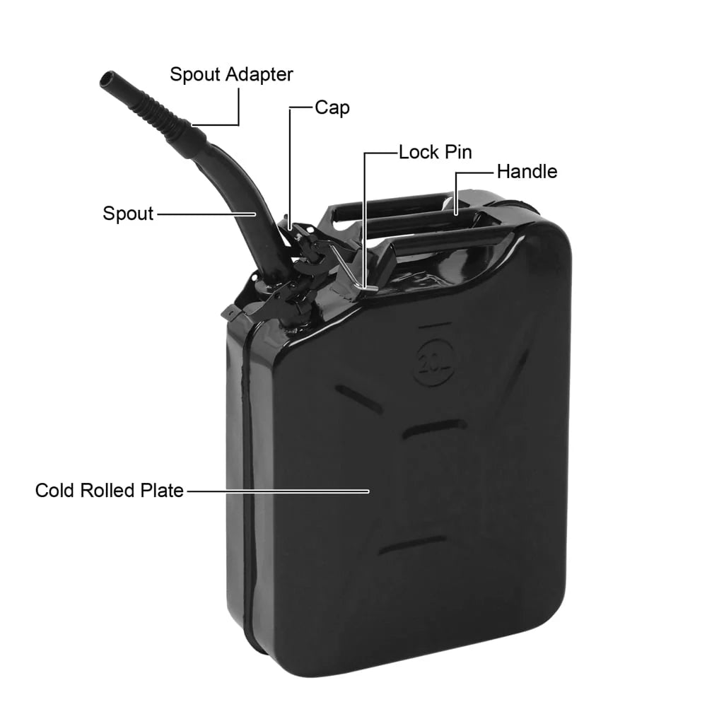 DreamBuck Jerry Cans for Gasoline, 20L 5 Gallon Metal Gas Can with Fuel Can and Spout System, US Standard Cold-Rolled Plate Petrol Diesel Can, Jerry Fuel Can, Gasoline Bucket with Oil Pipe, Black