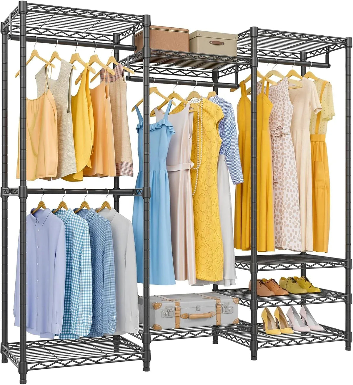 V5 Portable Closet Wardrobe Heavy Duty Clothes Rack, Freestanding Clothing Rack with 4 Hang Rods & 8 Shelves, Adjustable Closet Racks, 68.9 L x 15.7 W x 76.4 H, Max Load 890LBS, Black