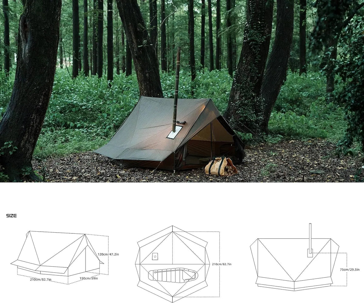 Hot Tent with Stove Jack â?4 Season Waterproof & Windproof Shelter for 1â? People, Lightweight for Camping, Hiking, Hunting & Fishing