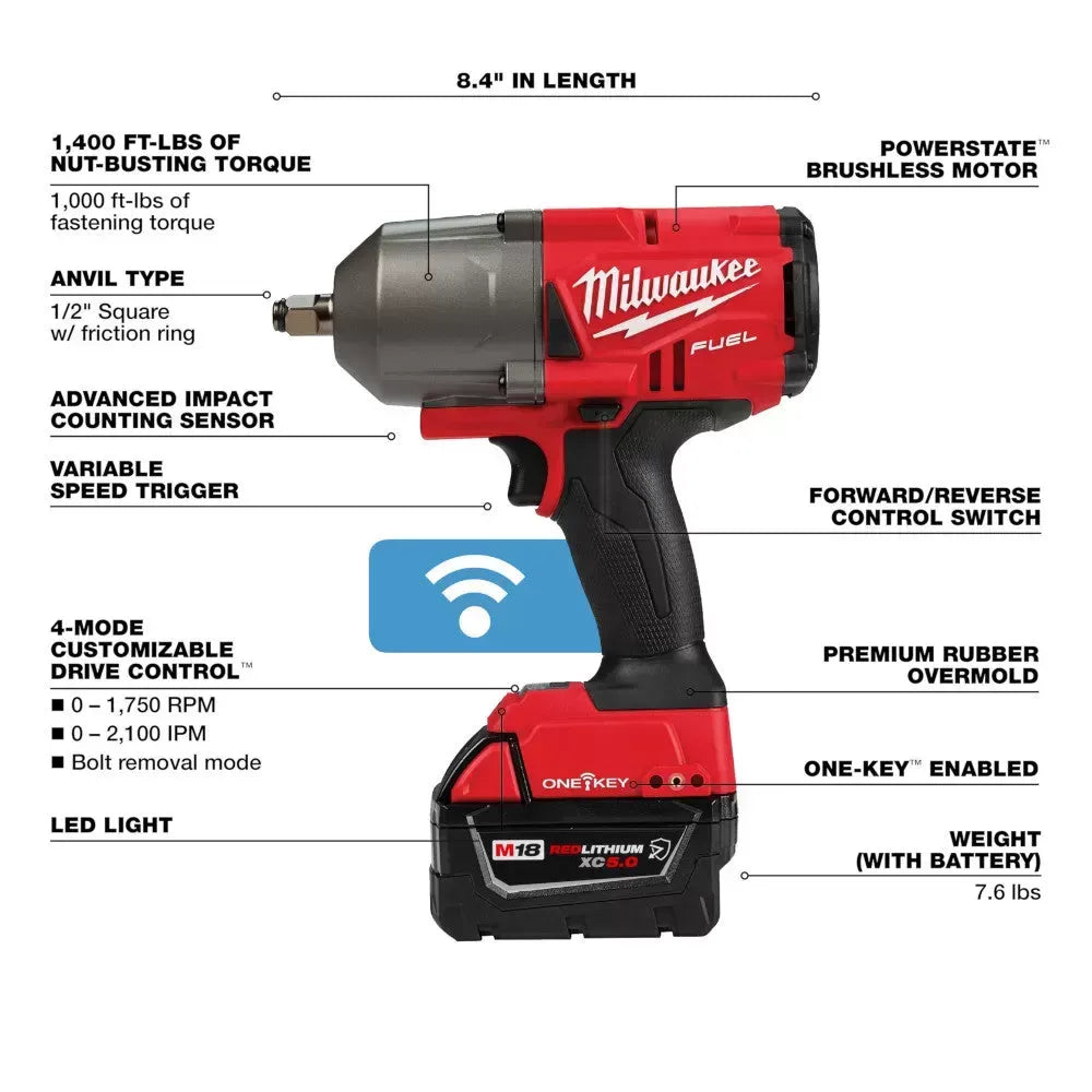 Milwaukee Pre-Sale 2863-22R M18 FUEL 18V ONE-KEY 1/2 Impact Wrench Friction Ring Kit