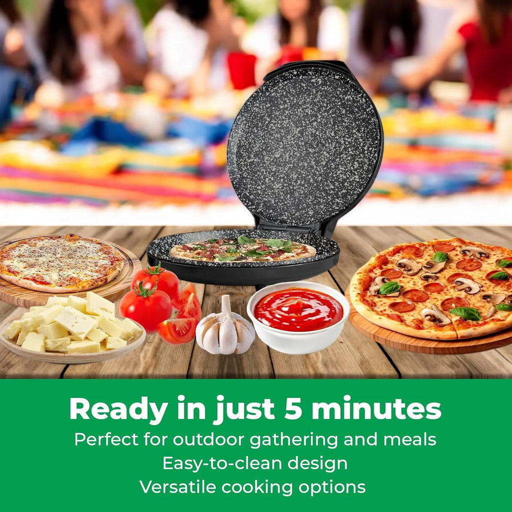 Countertop Pizza Maker, 1450W Mini Pizza Oven, Pizza Maker Oven With 12′′ Non-Stick Ceramic Plate, Indoor Electric Pizza Oven for Crepes, Pancakes - Black
