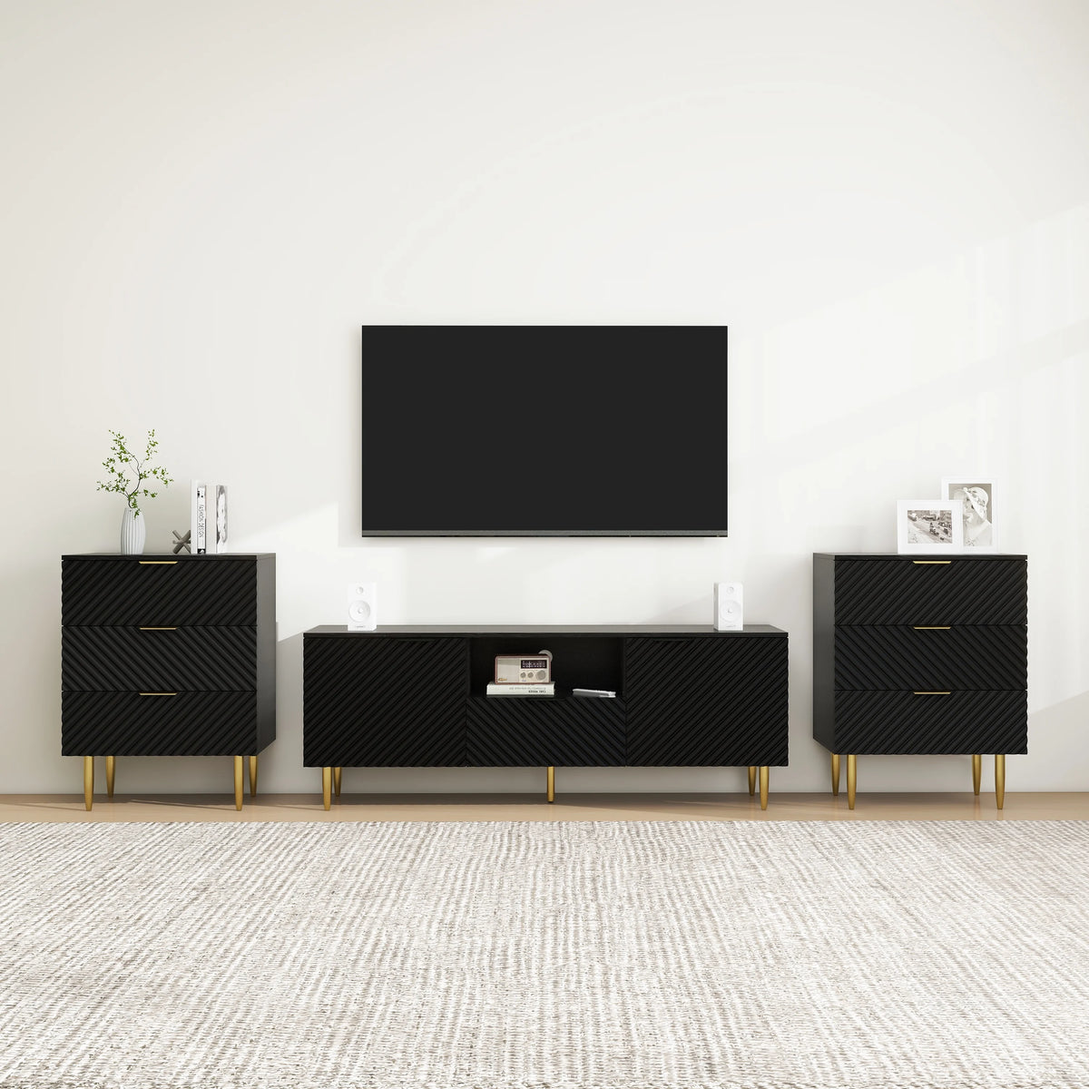 GeeHome TV Stand with Solid Ion Feet, TV Console Table for Living Room, Bedroom