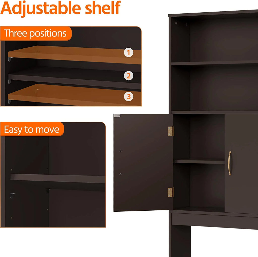 Over The Toilet Storage, Taller Bathroom Organizer Space-Saving Storage Cabinet with Adjustable Shelves and Double Doors, 77 in H, Espresso