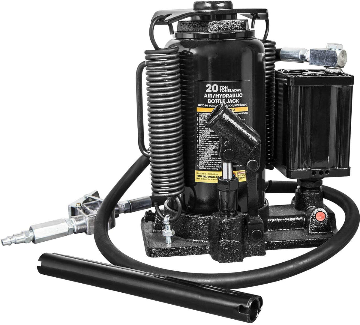 Torin DTA92006B Pneumatic Air Hydraulic Bottle Jack with Manual Hand Pump, 20 Ton (40,000 lb) Capacity, Black