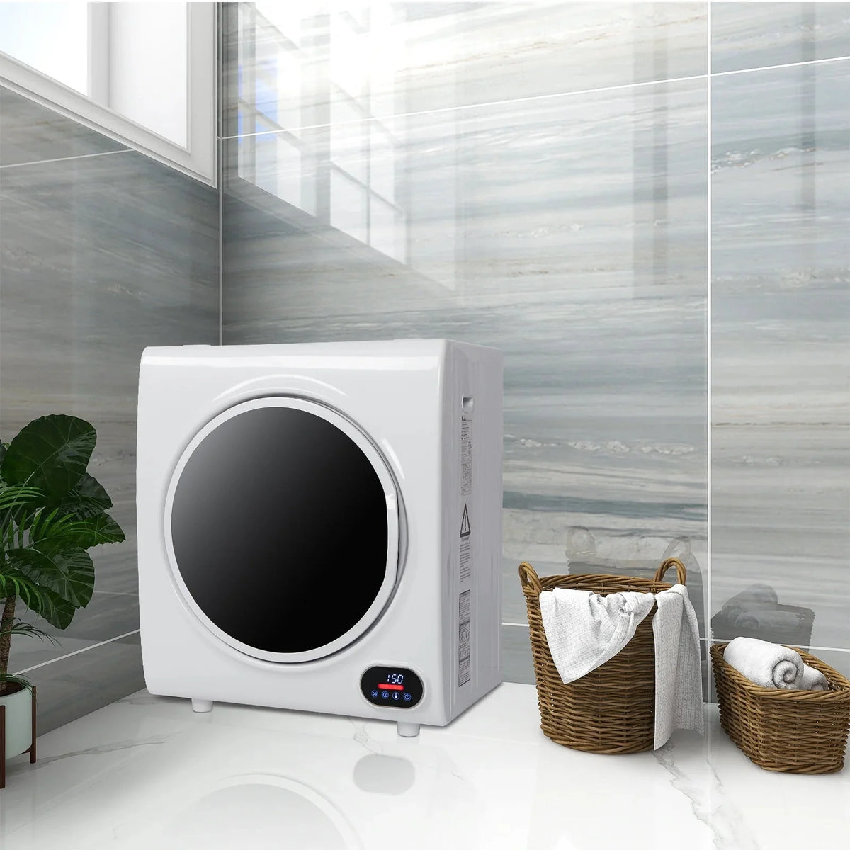 Compact Portable Household Clothes Dryer with LED Display, 2.6CUFT Drum Dryer - White, 110V 4KG Capacity, Energy Efficient Home Appliance