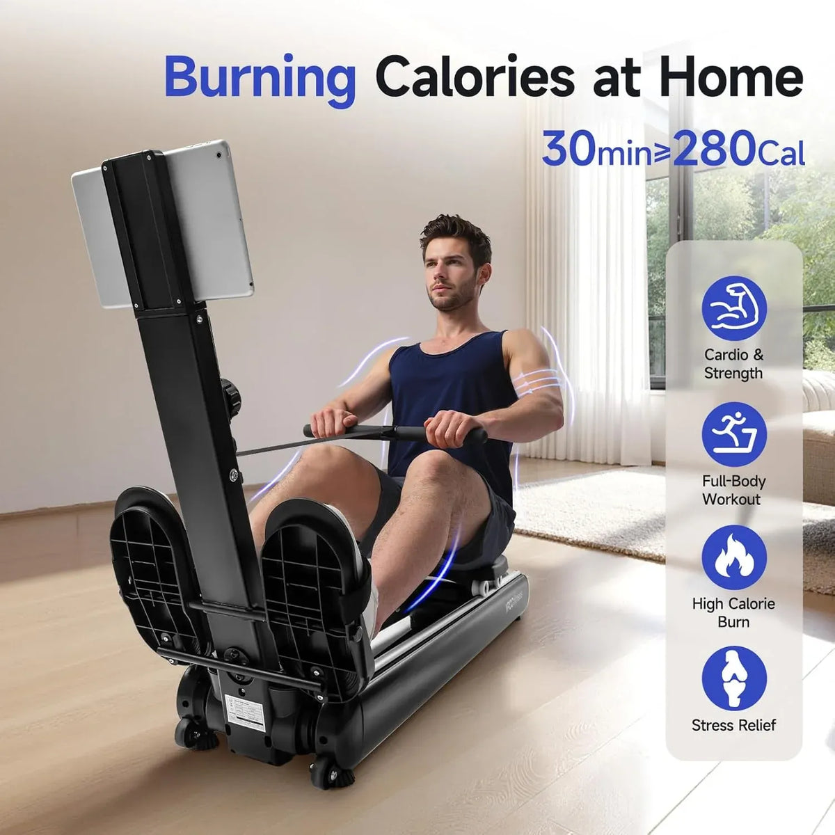 Rowing Machines for Home, Magnetic Row Machine Foldable, 16 Levels Quiet Resistance Rowing Machine with Dual Slide Rail, Folding Indoor Rowers Compact with Max 350lb Weight Capacity