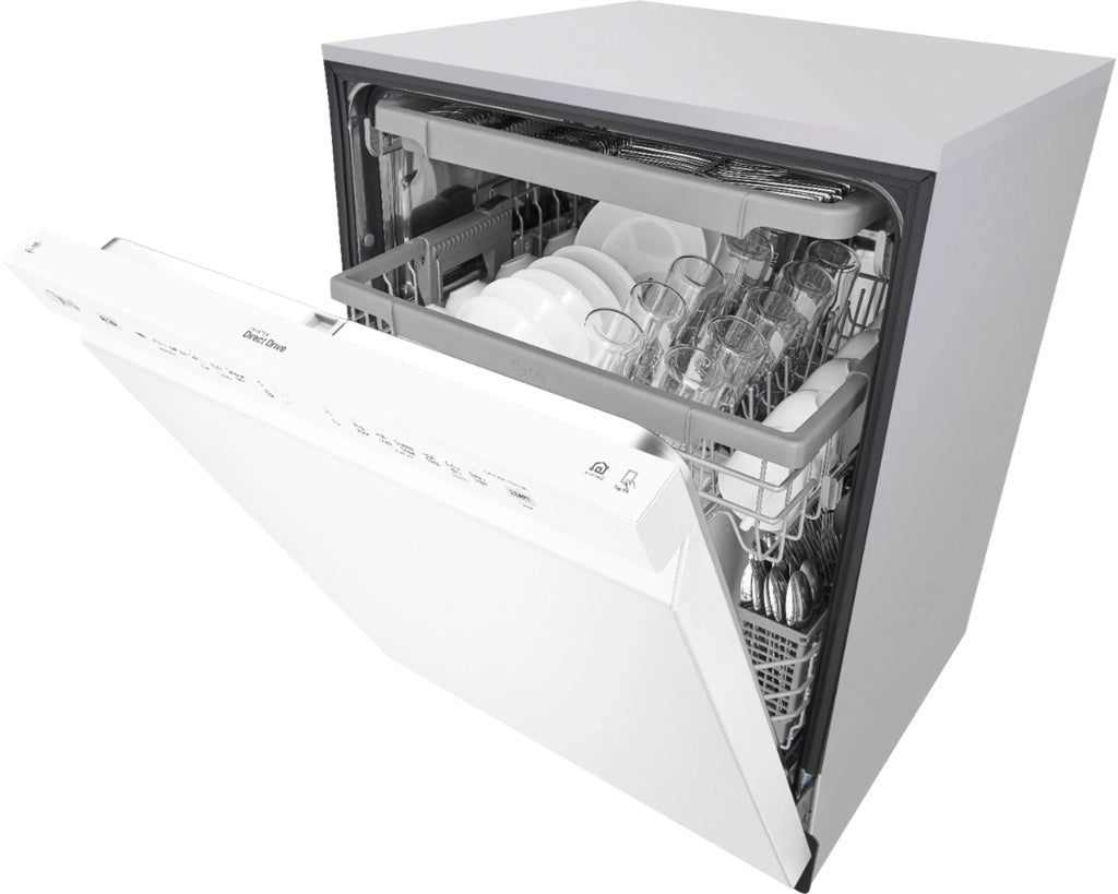 LG - 24 Front Control Smart Built-In Stainless Steel Tub Dishwasher with 3rd Rack, QuadWash, and 48dba - White