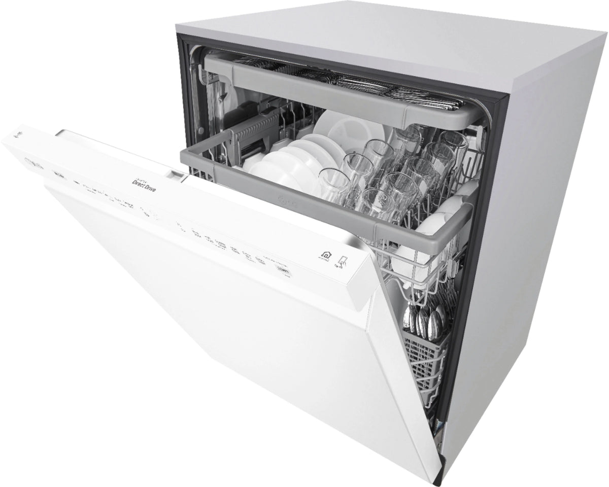 LG - 24 Front Control Smart Built-In Stainless Steel Tub Dishwasher with 3rd Rack, QuadWash, and 48dba - White