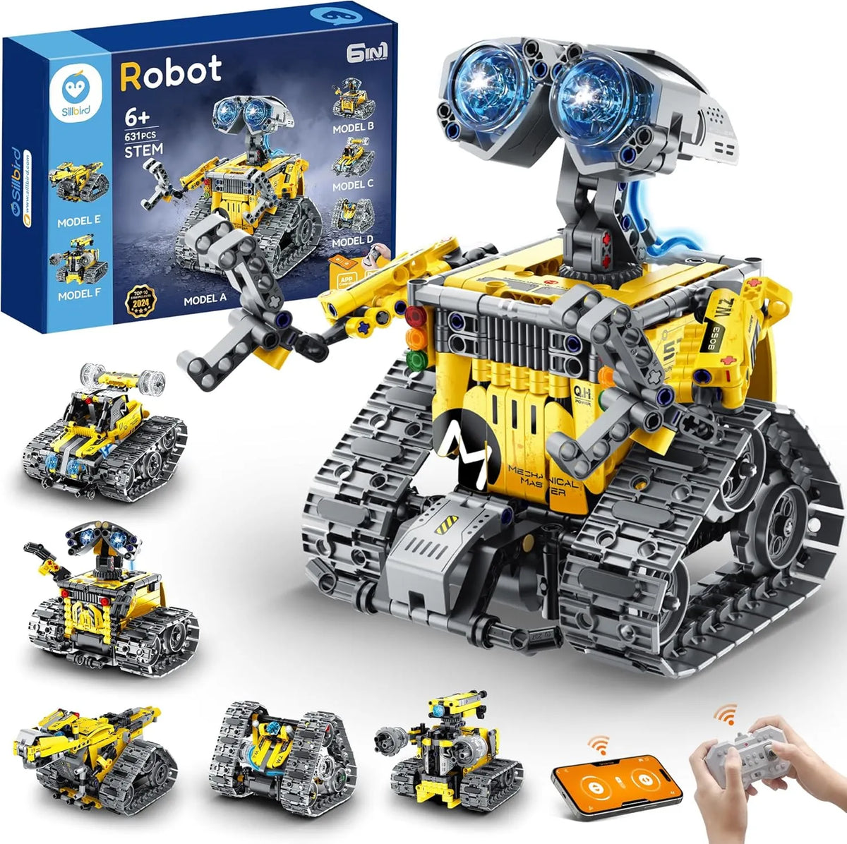 Sillbird Robot Building Kit with Remote Control Gifts for Kids Boys Ages 8-12, STEM Coding Robotic Technic Tracked Racer Car Toys for Birthday - Build 4in1 Model with 631 Pieces