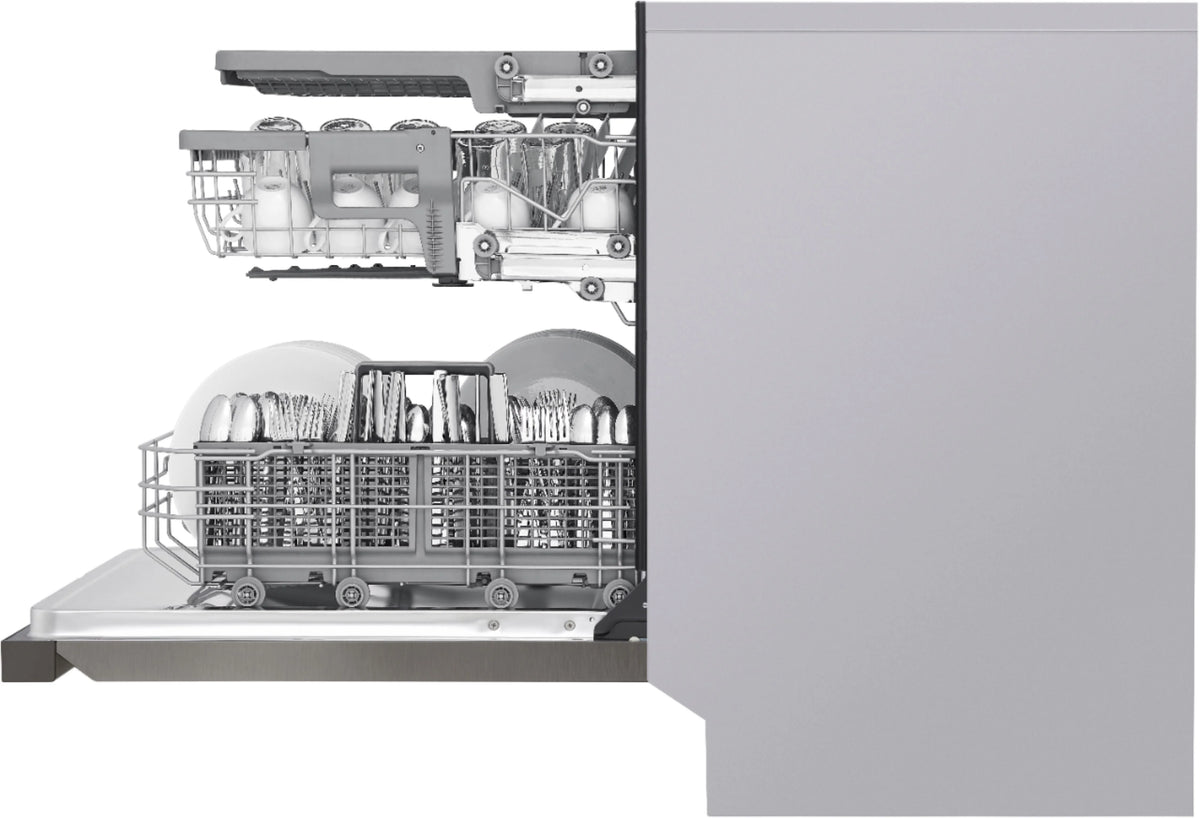 LG - 24 Front Control Smart Built-In Stainless Steel Tub Dishwasher with 3rd Rack, QuadWash, and 48dba - Black stainless steel