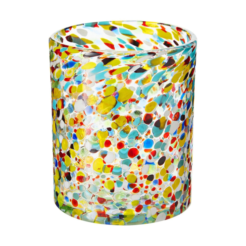 10 oz Hand Blown Mexican Drinking Glasses， Full Confetti Tumbler Cups (Set of 6)
