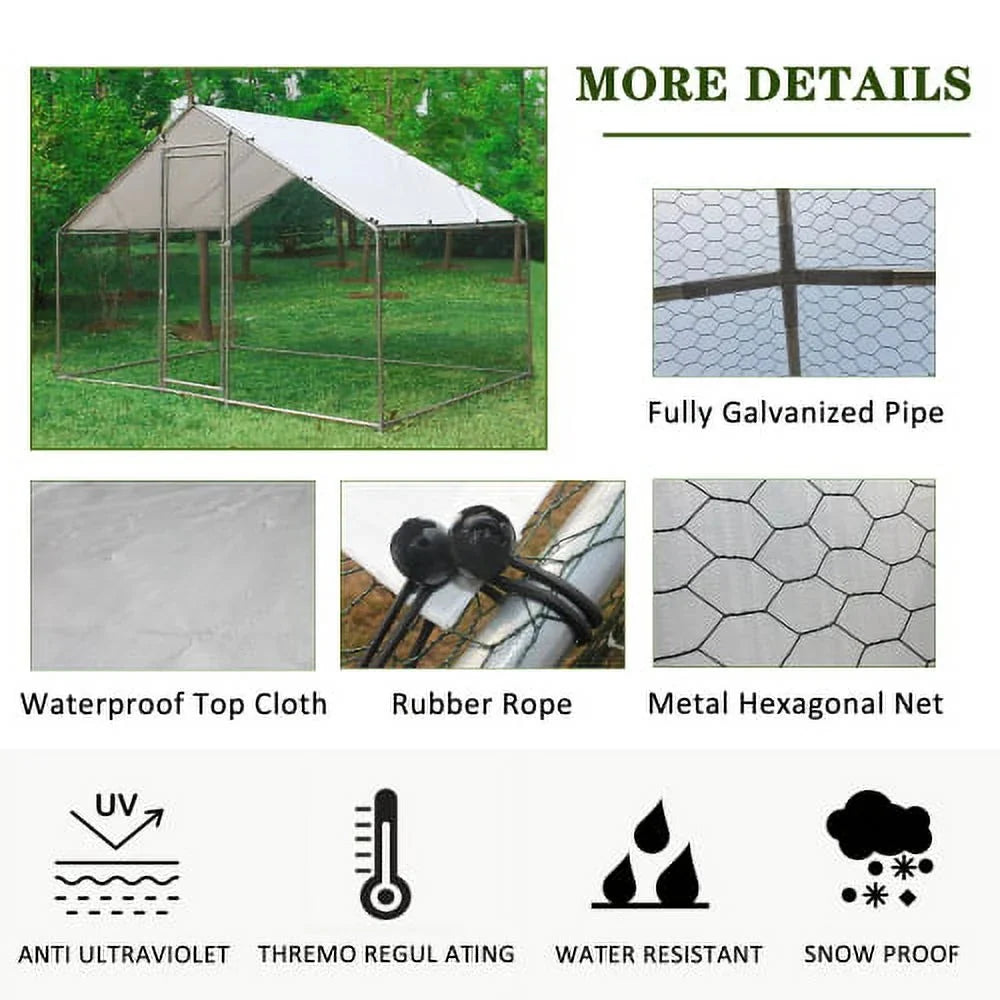 Large Metal Chicken Coop, Walk-in Chicken Run, Galvanized Wire Poultry Chicken Hen Pen Cage, Rabbits Duck Cages with Waterproof and Anti-Ultraviolet Cover for Outside(10' L x 6.6' W x 6.56' H)