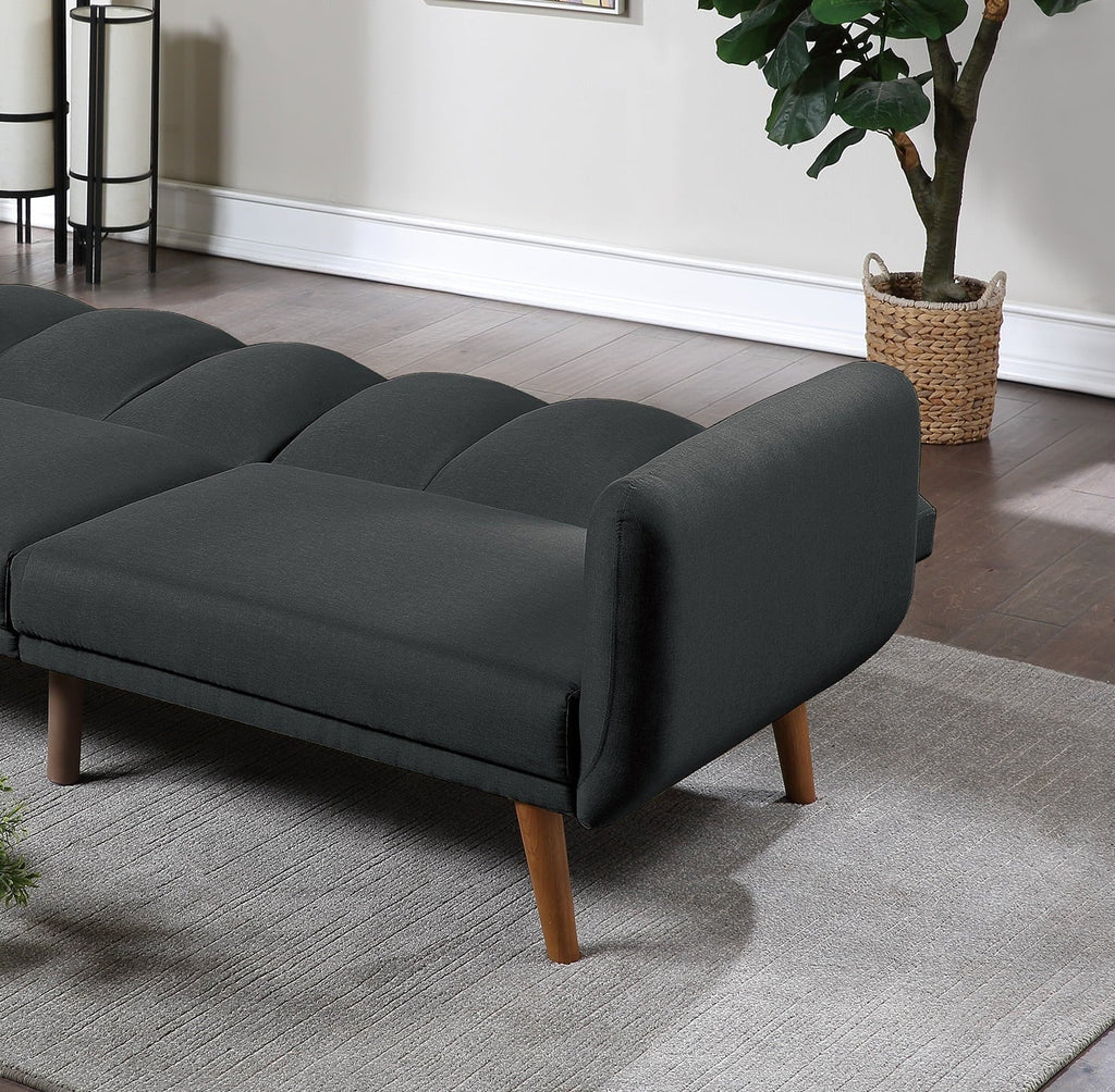 Dcenta Elegant Modern Sofa Black Polyfiber 1pc Sofa Convertible Bed Wooden Legs Living Room Guest Furniture
