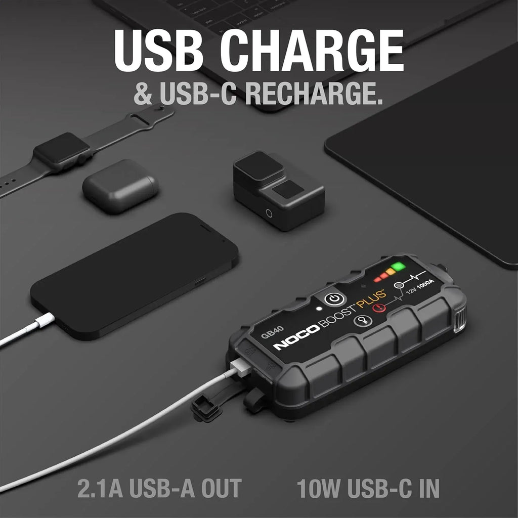 Boost GB40: 1000A UltraSafe Jump Starter â?12V Lithium Battery Booster Pack, Portable Jump Box, Power Bank & Jumper Cables - for 6.0L Gas and 3.0L Diesel Engines