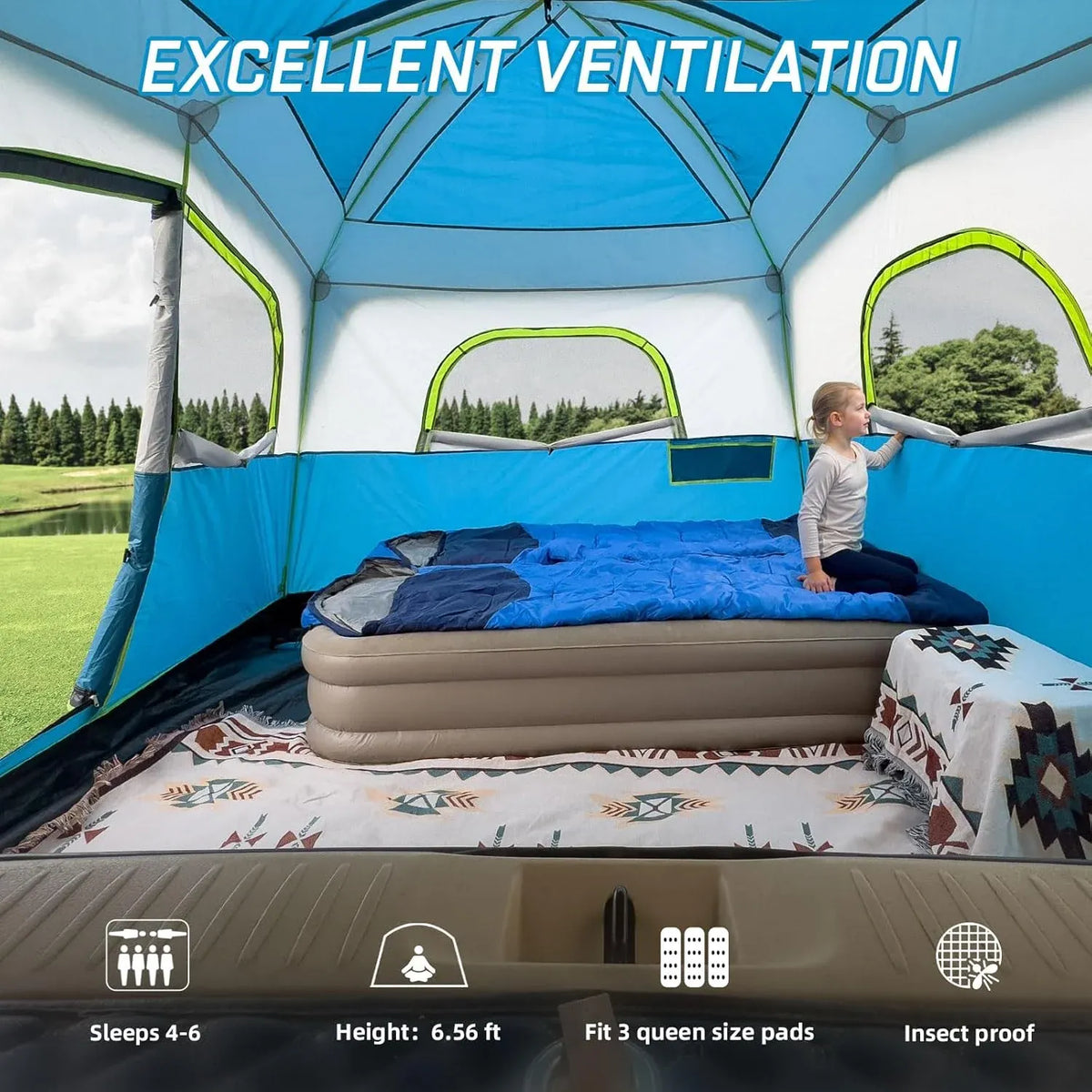 SUV Tents for Camping 6 Person Waterproof, Car Family Camping Tent with Tailgate Attachment for SUV, Jeep, Truck with Cap, Easy Setup Large Tent for Outdoor Camping