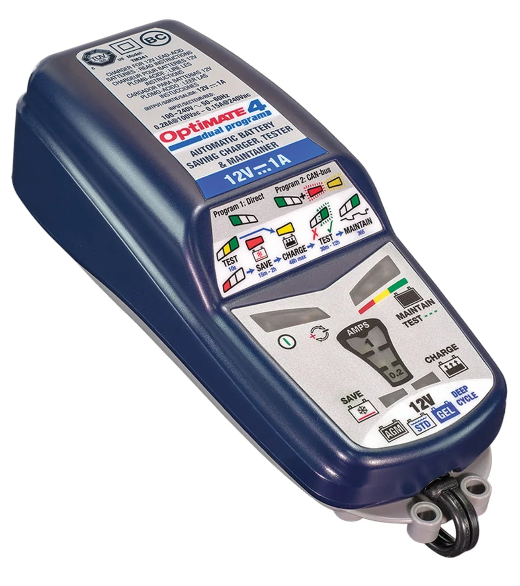 Tecmate OptiMate 4 Dual Program 12V 1A Battery Charger & Maintainer (TM-341)