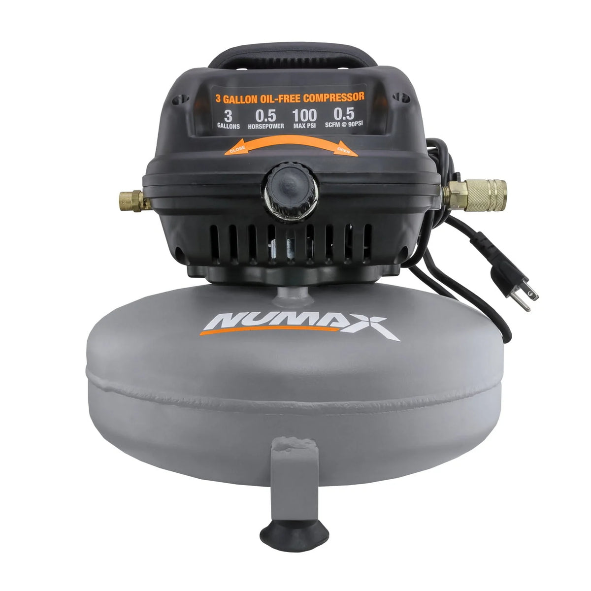 NuMax S3GI12CK 3 Gallon Oil-Free Air Compressor with Brad Nailer / Stapler, Air Hose, Inflation Kit & Fasteners