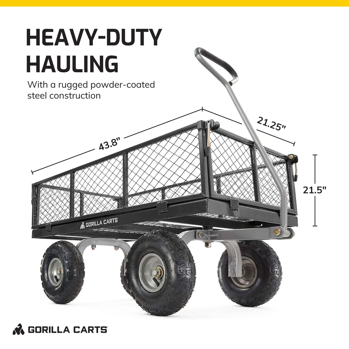 Gorilla Carts 800 Pound Capacity Heavy Duty Durable Steel Mesh Convertible Flatbed Garden Outdoor Hauling Utility Wagon Cart, Black