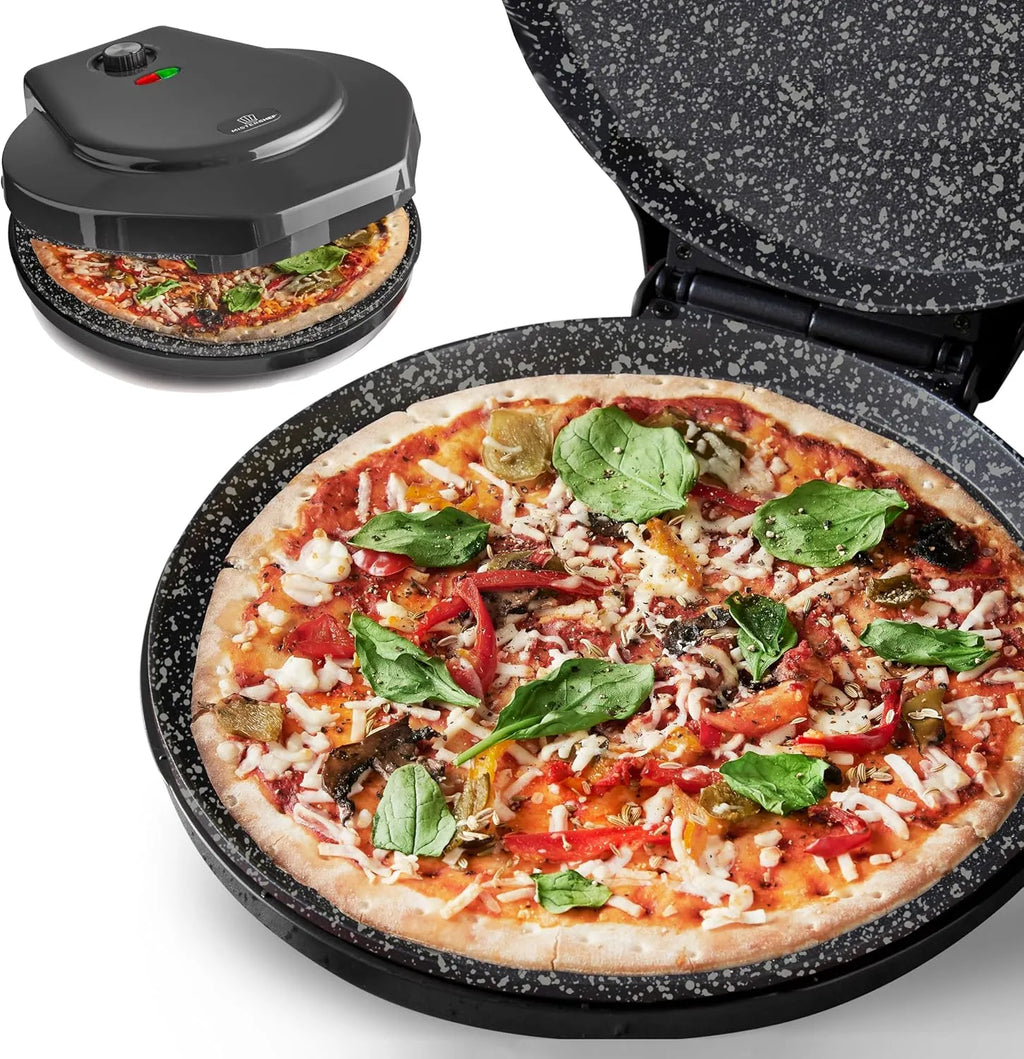 Countertop Pizza Maker, 1450W Mini Pizza Oven, Pizza Maker Oven With 12′′ Non-Stick Ceramic Plate, Indoor Electric Pizza Oven for Crepes, Pancakes - Black