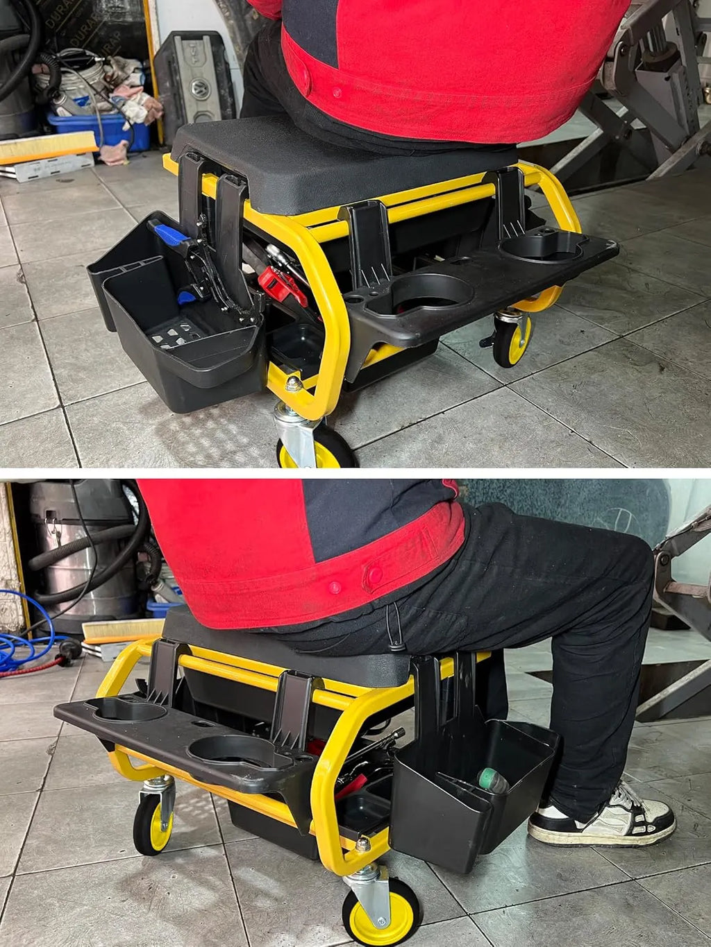 Rolling Mechanic Stool With Wheels, Garage Work Chair for Mechanics, Car Detailing, Heavy Duty (330 LBS Max Load Capacity)