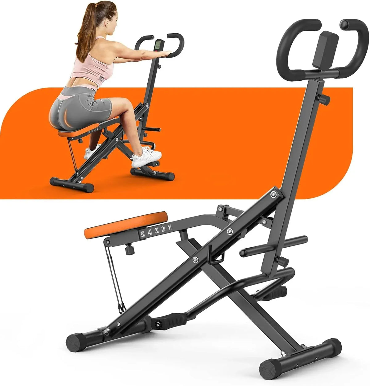 Machine with LCD Monitor, Exercise Equipment for Home 330 Lbs Squat Rowing Machine with Adjustable Resistance Home Workout Machine Leg Glute Trainer for Full Body