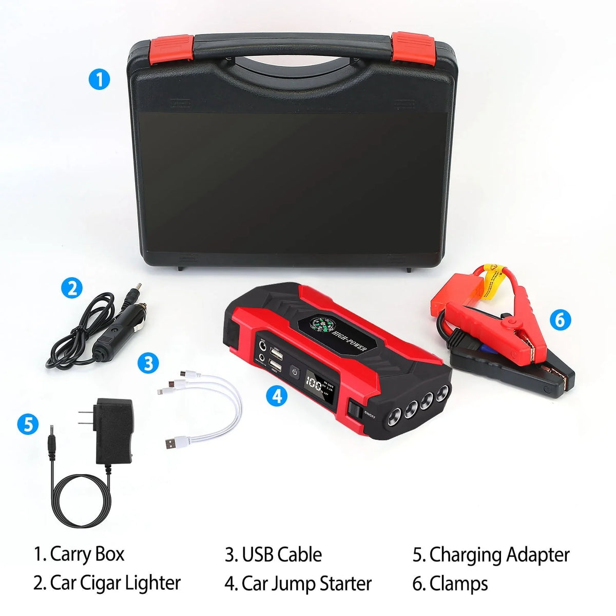iNova 20000mAh Car Battery Jump Starter 1000A Battery Charger with Safe Smart Clamps LED Flashlight