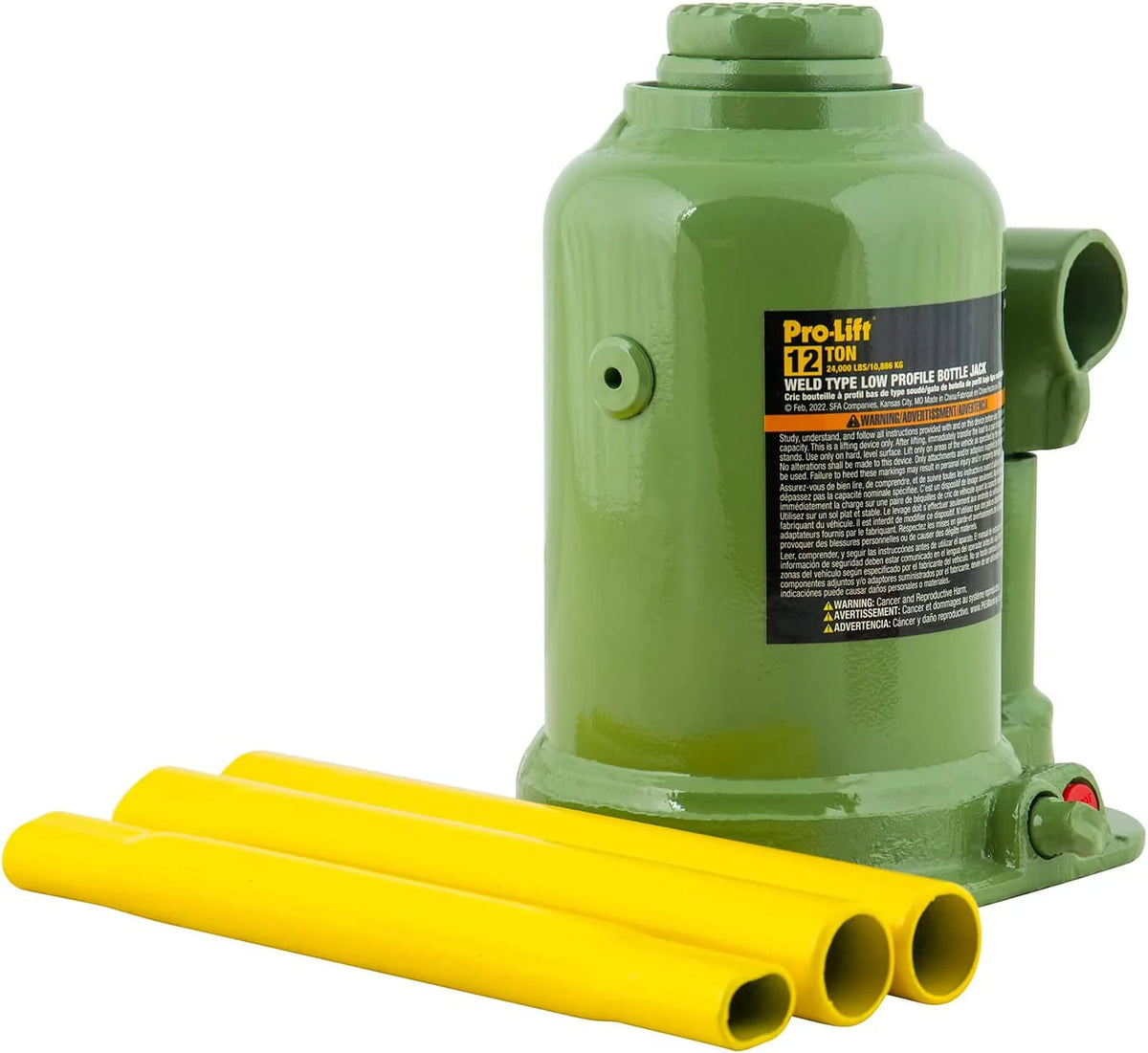 Pro-Lift B-S12W Welded Bottle Jack 12 Ton - Low Profile (24,000 Lbs) Capacity Hydraulic Lifting with Side Pump Two-Piece Handle