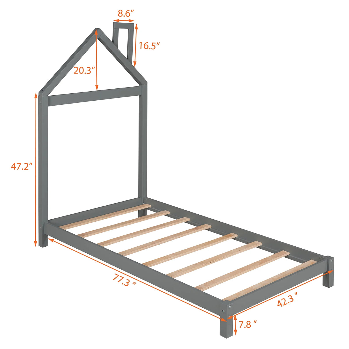 uhomepro Kids Twin Bed Frame with House Frame Headboard, Pretty Platform Bed Frame for Girls Boys, Wood Bed Frame Twin Size Bedroom Furniture with Wood Slats Support, No Box Spring Needed, Gray
