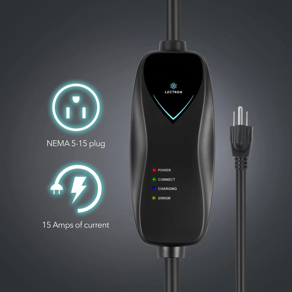 Lectron Level 1 Portable 15 Amp (110V) Electric Car Charger for Tesla X/Y/3/S EVs with NEMA 5-15 Plug