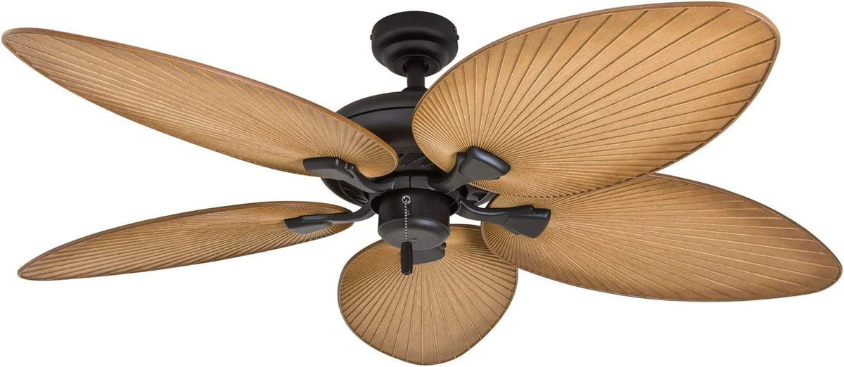 Honeywell Palm Valley 52 Bronze Tropical Ceiling Fan with 5 Palm Blades, 4 Arm Light Kit, Pull Chains & Reverse Airflow