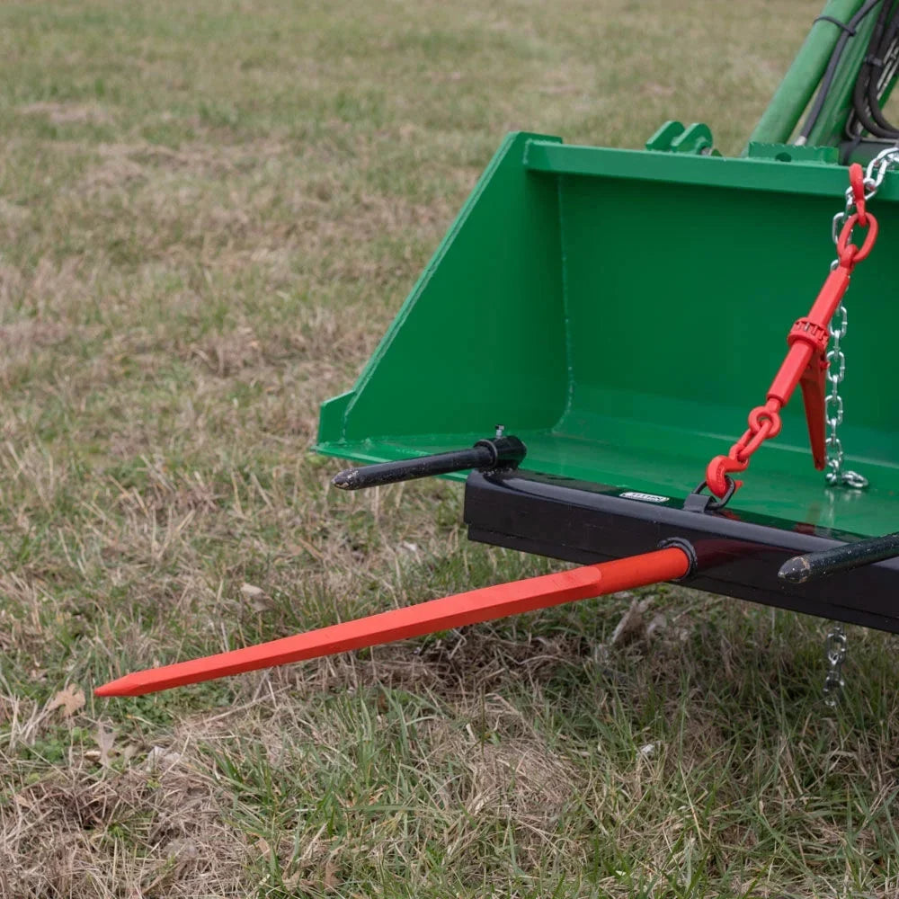 Titan Attachments 43 Hay Bale Spear Attachment with Stabilizer Spears, Universal HD Front Skid Steer Tractor Loader Bucket Attachment, 3000 LB Capacity