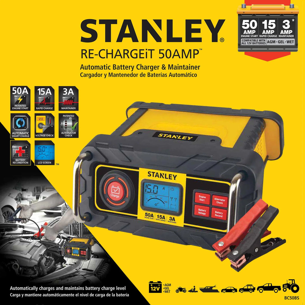 STANLEY 15 Amp Automotive Battery Charger with 50 Amp Engine Start (BC50BS) New