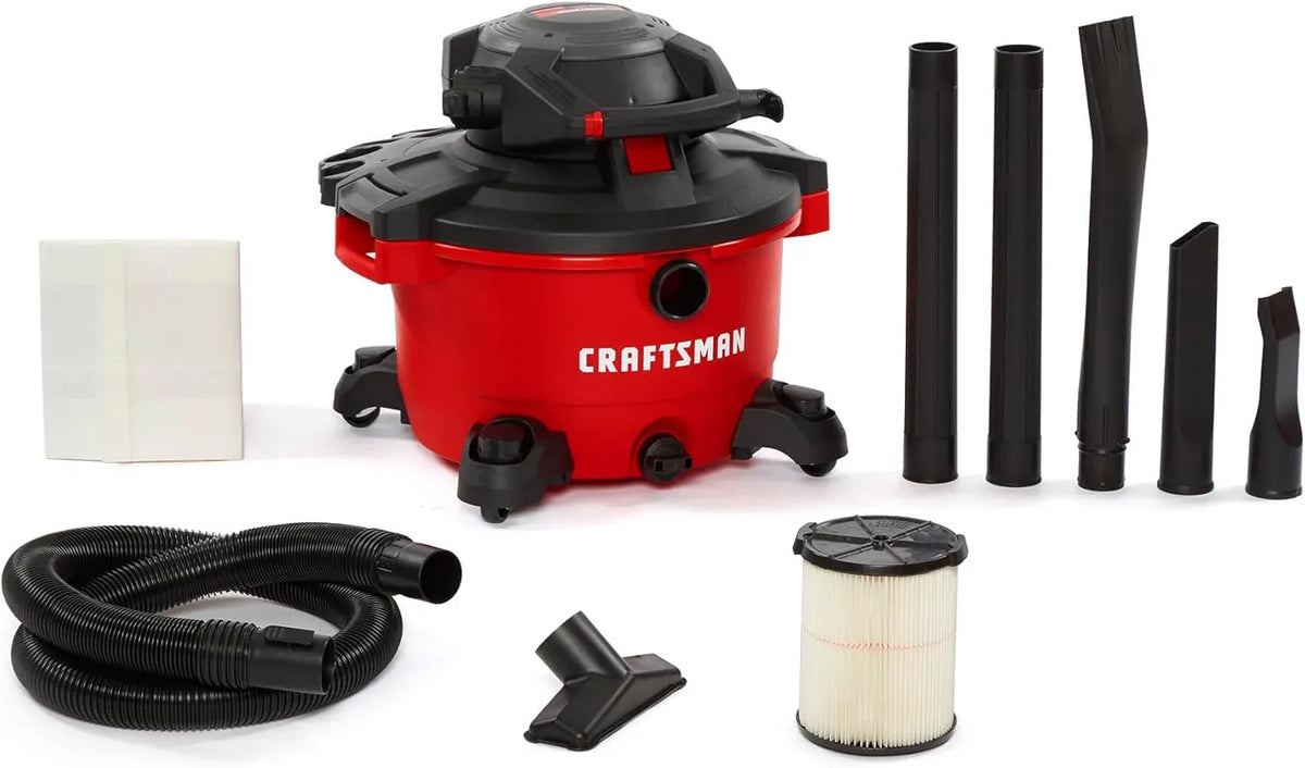 CRAFTSMAN CMXEVBE17607 16 Gallon 6.5 Peak HP Wet Dry Vac with Detachable Leaf Blower, Portable Shop Vacuum Wet and Dry with Filter, Dust Bag, Hose and Attachments for Garage, Outdoor Cleaning