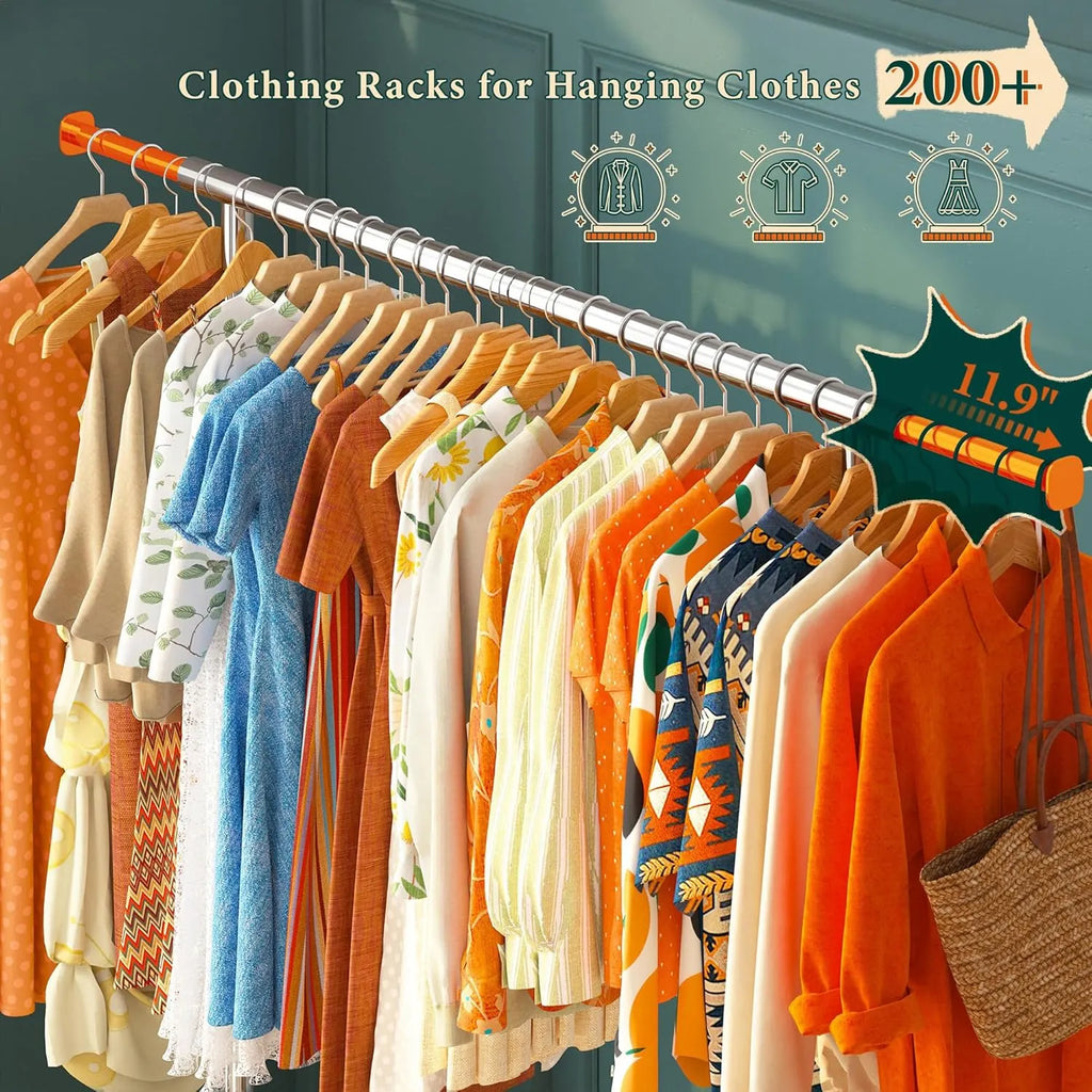 Raybee Heavy Duty Clothes Rack, Clothing Racks for Hanging Heavy Clothes 200+, Rolling Clothing Rack Load 485 LBS, Extendable & Adjustable Portable Commercial Garment Rack with Wheels