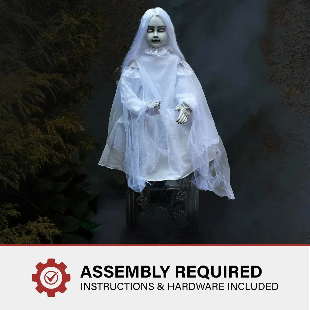 Motion-Activated Sitting Tombstone Girl by Tekky, Talking Animatronic for Ind...